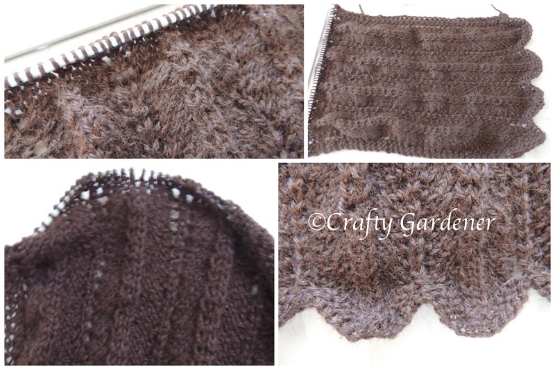 a scarf knitted with brown alpaca yarn at craftygardener.ca