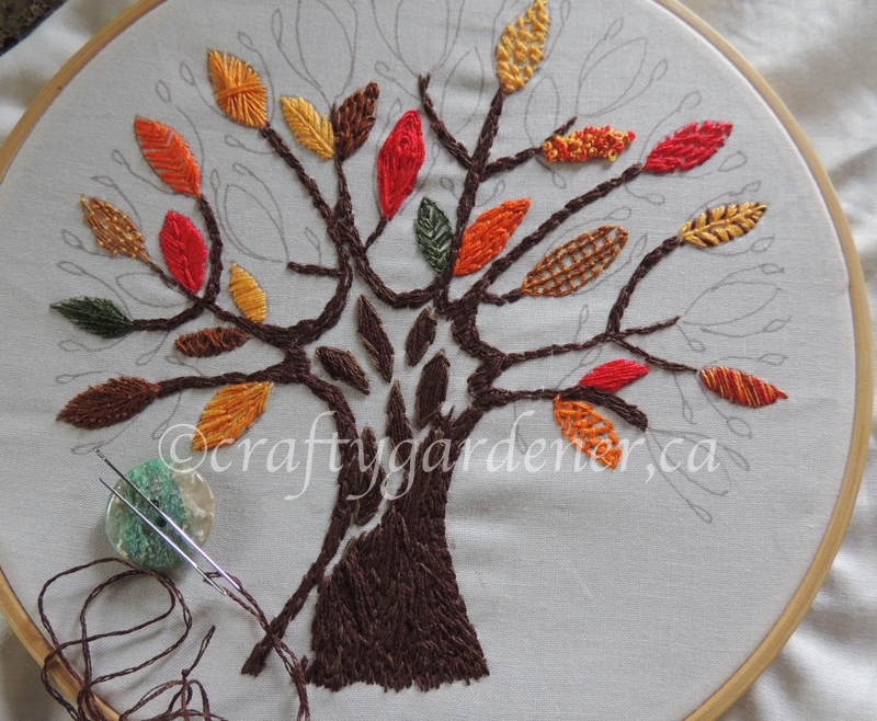 stitching an autumn tree at craftygardener.ca