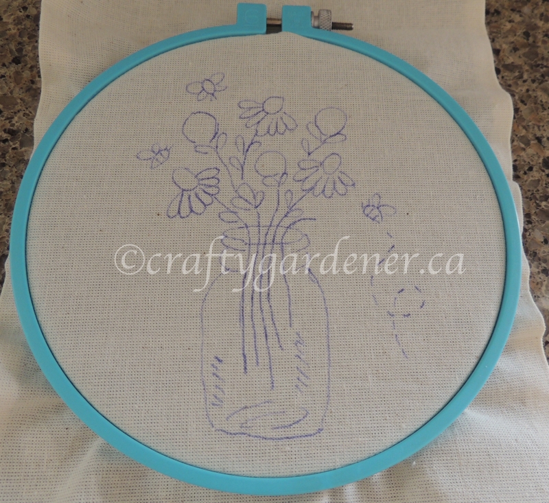 bee jar embroidery at craftygardener.ca