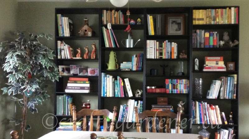 some of the bookshelves at craftygardener.ca