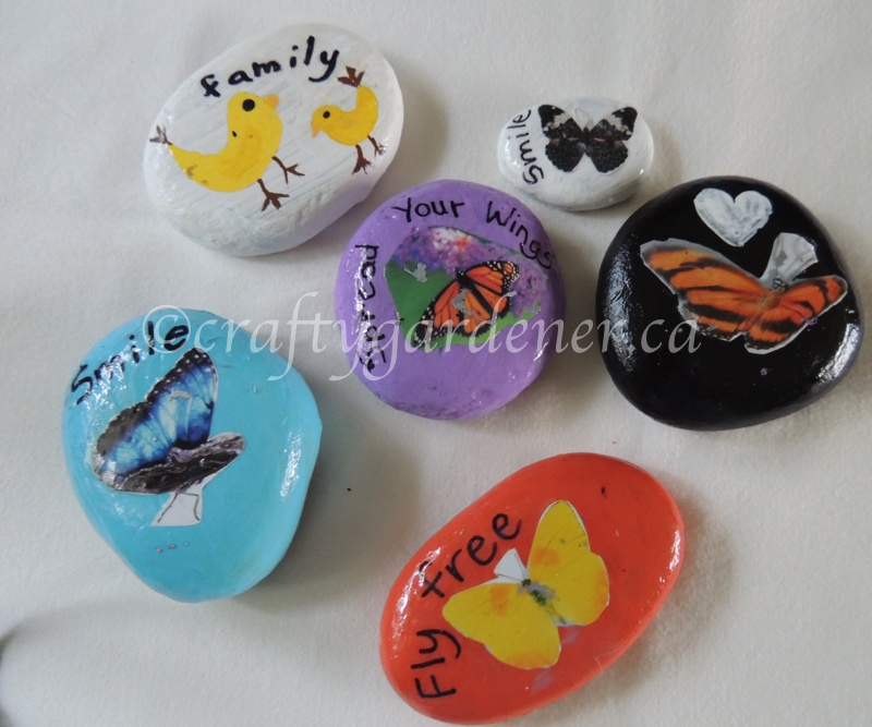 how to make decoupage butterfly rocks at craftygardener.ca