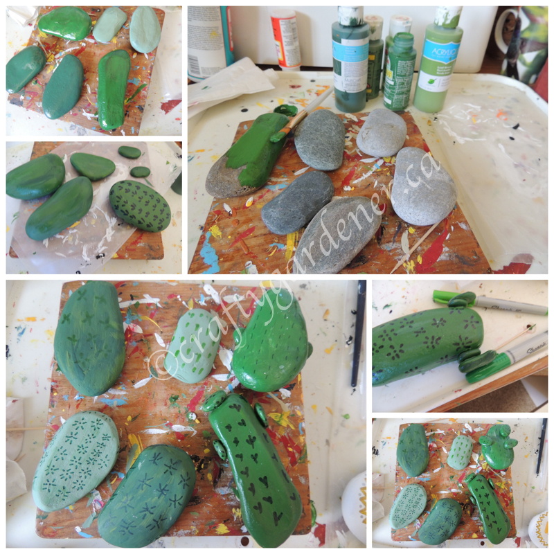 painting cactus rocks at craftygardener.ca