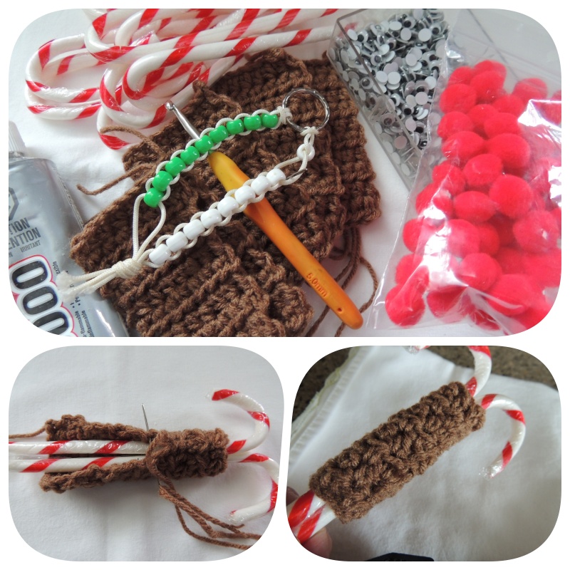 making a crochet candy cane holder at craftygardener.ca