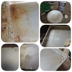 a hint for cleaning build up on a baking pan from craftygardener.ca