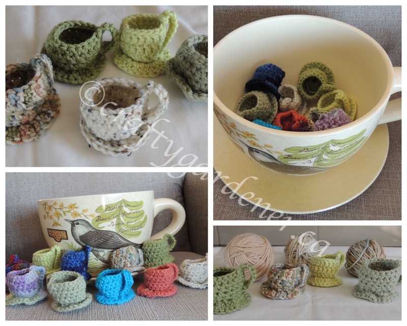 little crochet teacups at craftygardener.ca