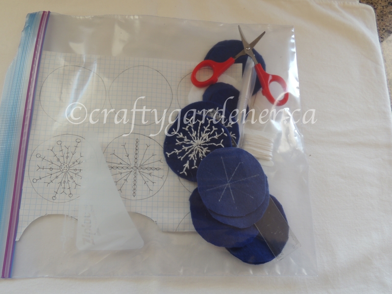 making felt embroidered snowflakes at craftygardener.ca