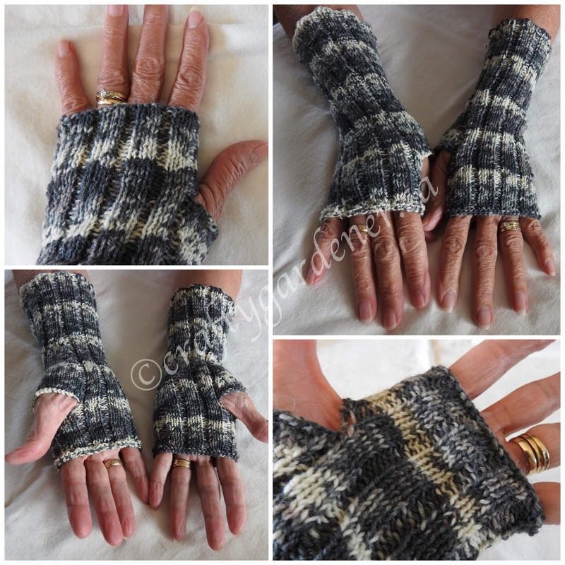 knitting fingerless mitts at craftygaredener.ca