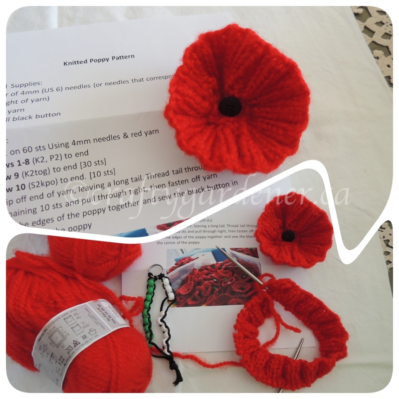 knitted poppies at craftygardener.ca