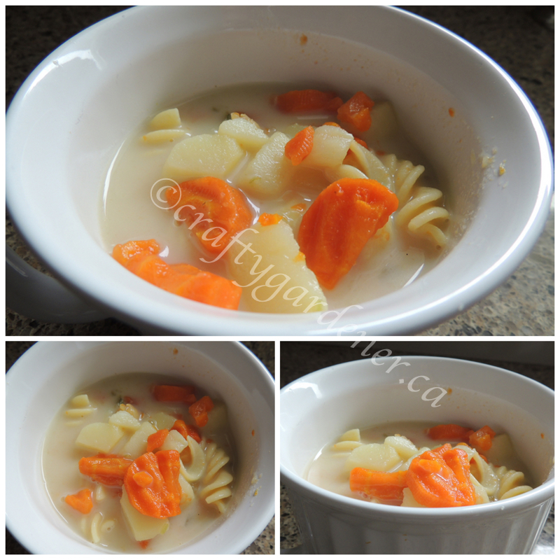 making potato pasta soup at craftygardener.ca