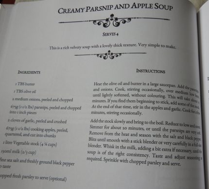 recipe for parsip & apple soup from The English Kitchen cookery book