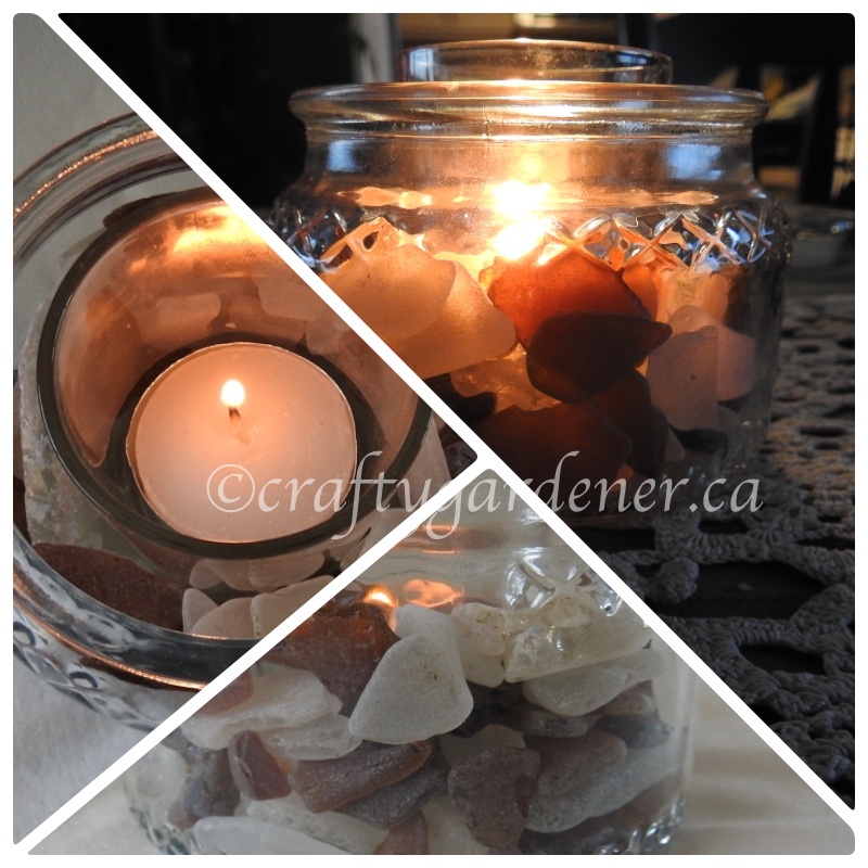 a sea glass candle at craftygardener.ca