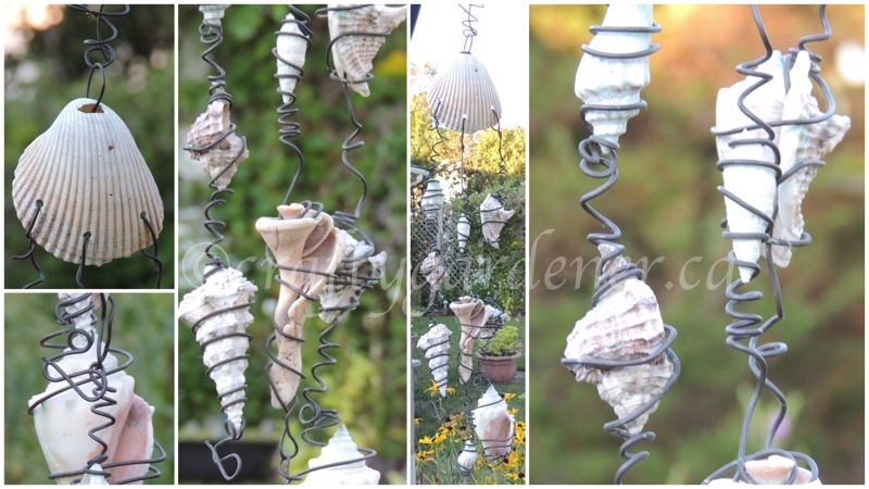a garden dangler made with shells at craftygardener.ca