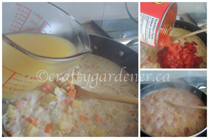 making tomato potato soup at craftygardener.ca