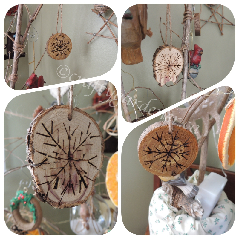 how to make wooden disc ornaments at craftygardener.ca